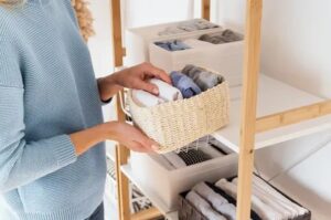 Organised clothing shelf for wardrobe