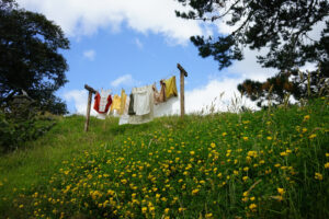 Clothes hanging on outside line in the sun