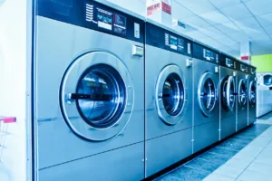 Clean laundromat with machines